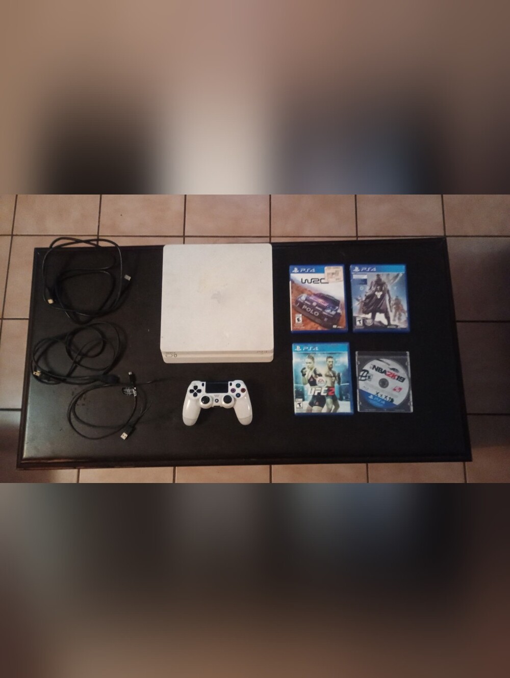 Sony White PS4 Slim with White DualShock and 4 PS4 Games"Read Description"